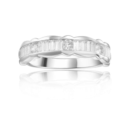 Accented Baguette White Topaz Sterling Silver Ring, $ 50 & Under, White Topaz, White, Baguette, 925 Sterling Silver, 5, 6, 7, 8, Eternity