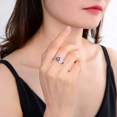 Signature Round Amethyst White Topaz Ring
$ 50 & Under, 6, 7, 8, Purple, Round Shape, Amethyst, Purple, White Topaz, 925 Sterling Silver, Solitair Ring