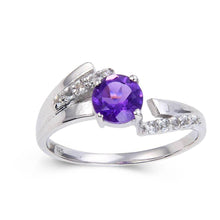 Load image into Gallery viewer, Amethyst Horizontal Baguette Ring with Topaz Accents, Purple gemstone ring, round shape gemstone ring