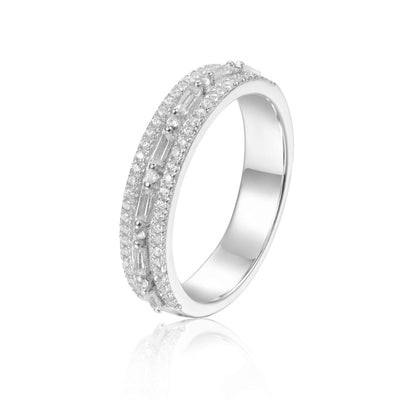 Decadent Baguette White Topaz Sterling Silver Ring, $ 50 - 100, White Topaz, White, Baguette, 925 Sterling Silver, 5, 6, 7, 8, Eternity