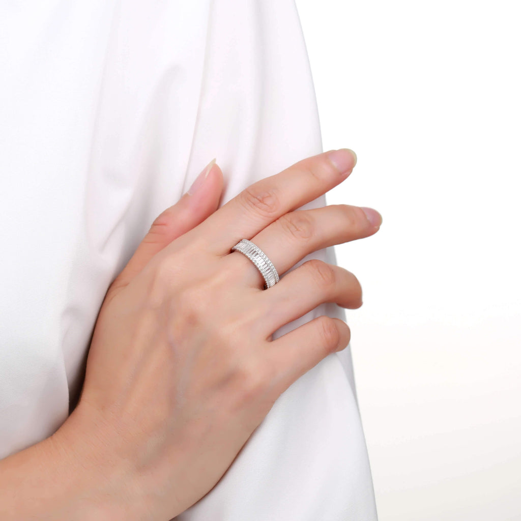 Sleek Baguette White Topaz Sterling Silver Ring