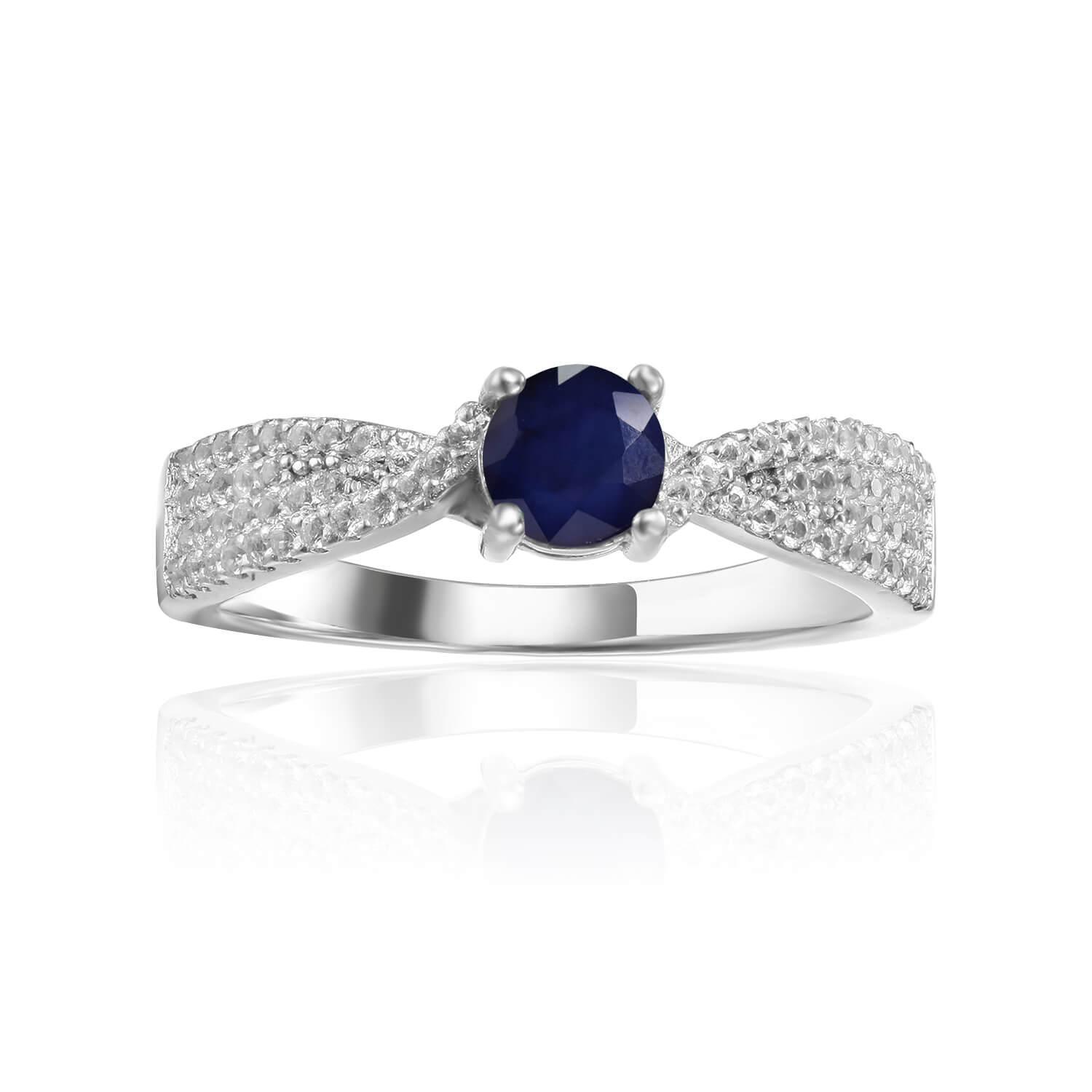 Genuine Sapphire Engagement Ring in Round Shaped with White Sapphire