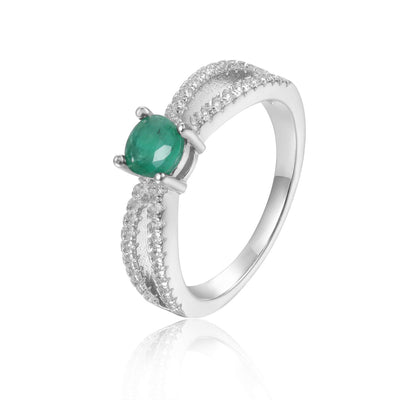 Stylish Round cut Genuine Emerald Ring with White Sapphire