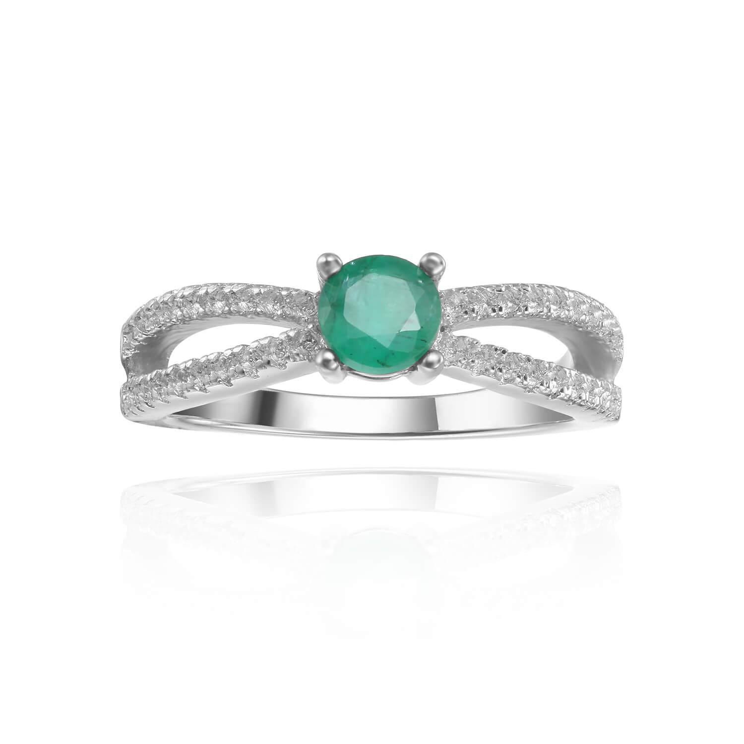 Stylish Round cut Genuine Emerald Ring with White Sapphire