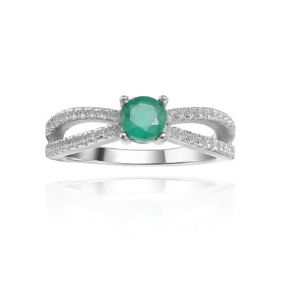 Stylish Round cut Genuine Emerald Ring with White Sapphire