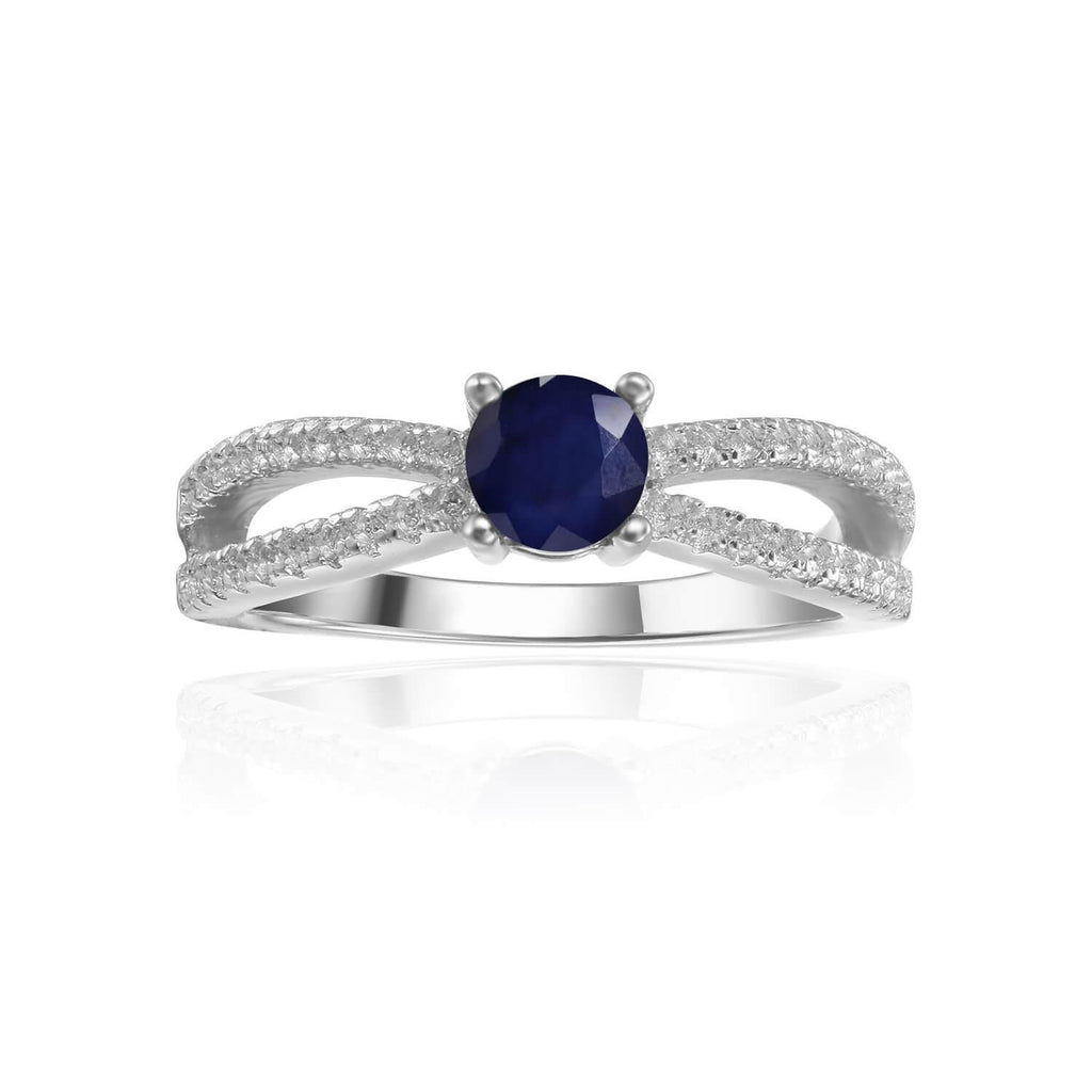 Stylish Round cut Genuine Blue Sapphire Ring with White Sapphire