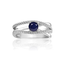 Load image into Gallery viewer, Ornate Round cut Genuine Blue Sapphire Ring with White Sapphire, Blue Sapphire Split Band Fashion Ring