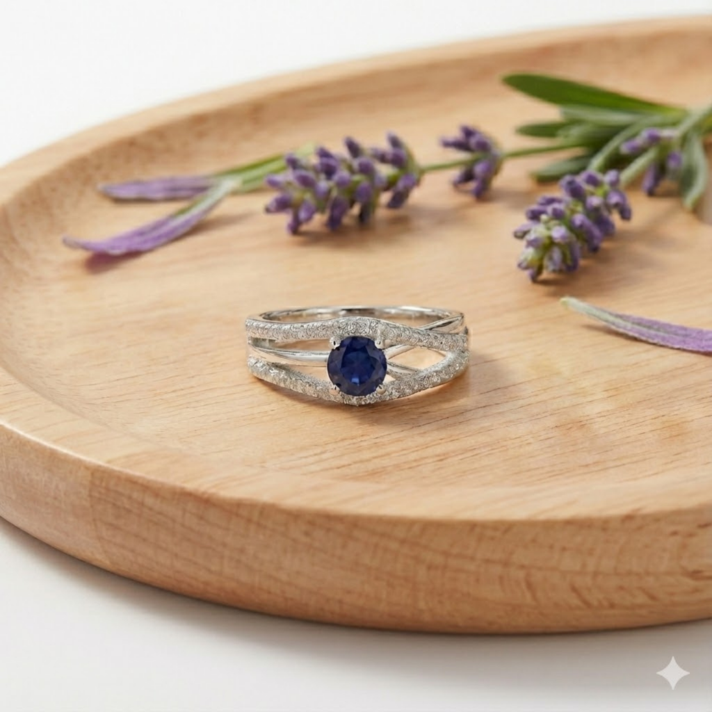 Blue Sapphire Split Band Fashion Ring