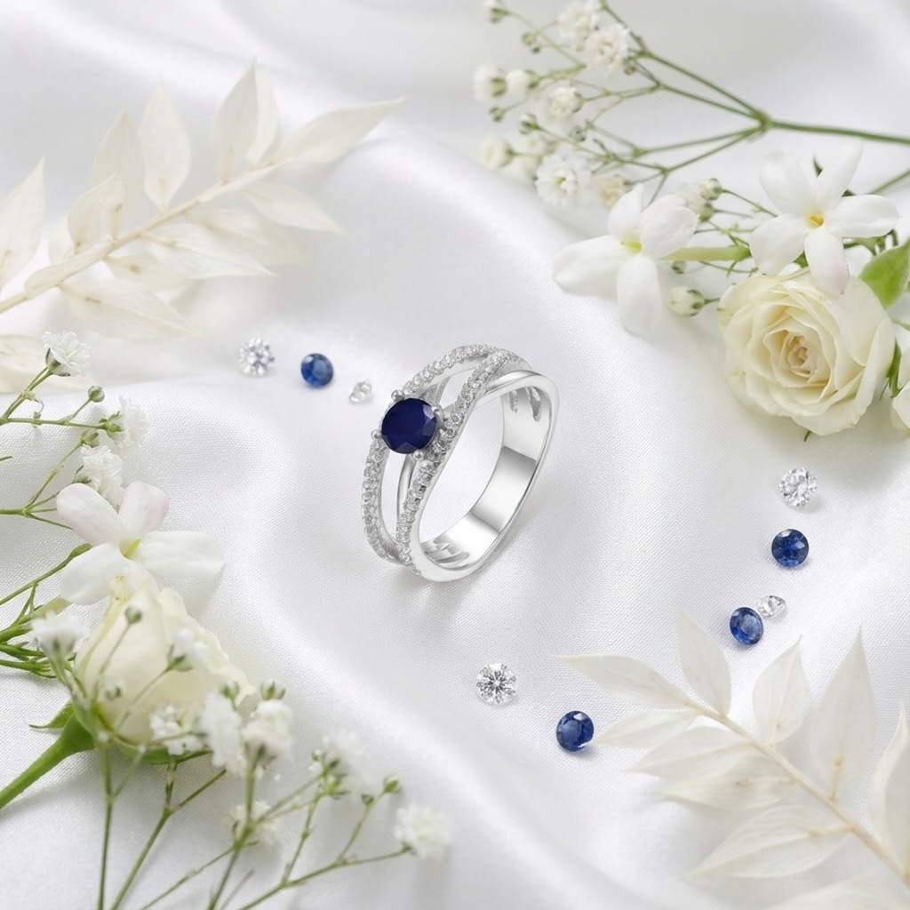 Blue Sapphire Split Band Fashion Ring