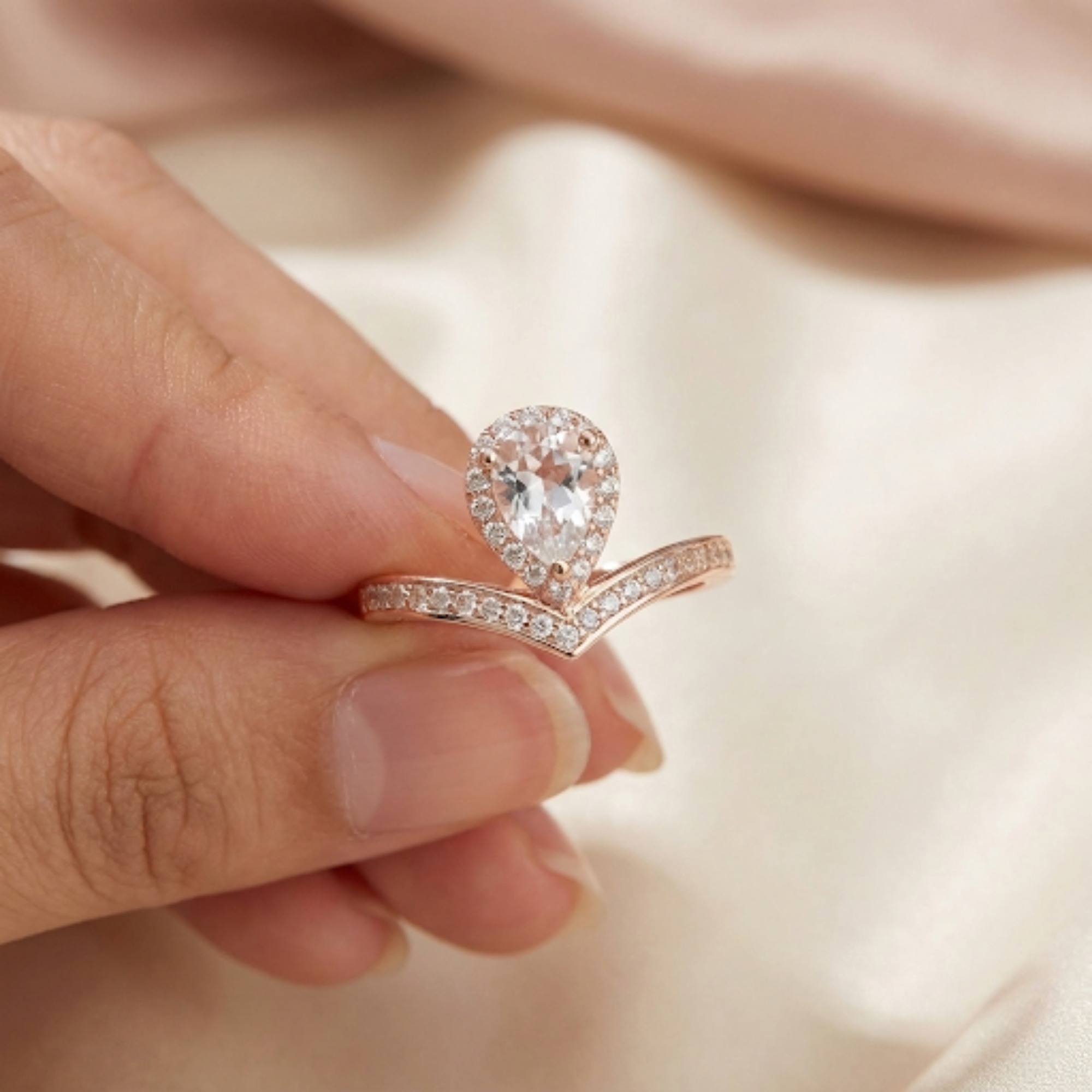 White Topaz Teardrop Ring