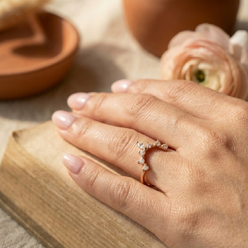 White Sapphire Starburst Tiara Ring