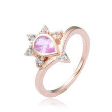 Load image into Gallery viewer, Regal Pear Shaped Pink Sapphire Ring in Yellow Gold Plated Sterling Silver