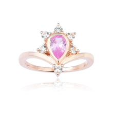 Load image into Gallery viewer, Regal Pear Shaped Pink Sapphire Ring in Yellow Gold Plated Sterling Silver