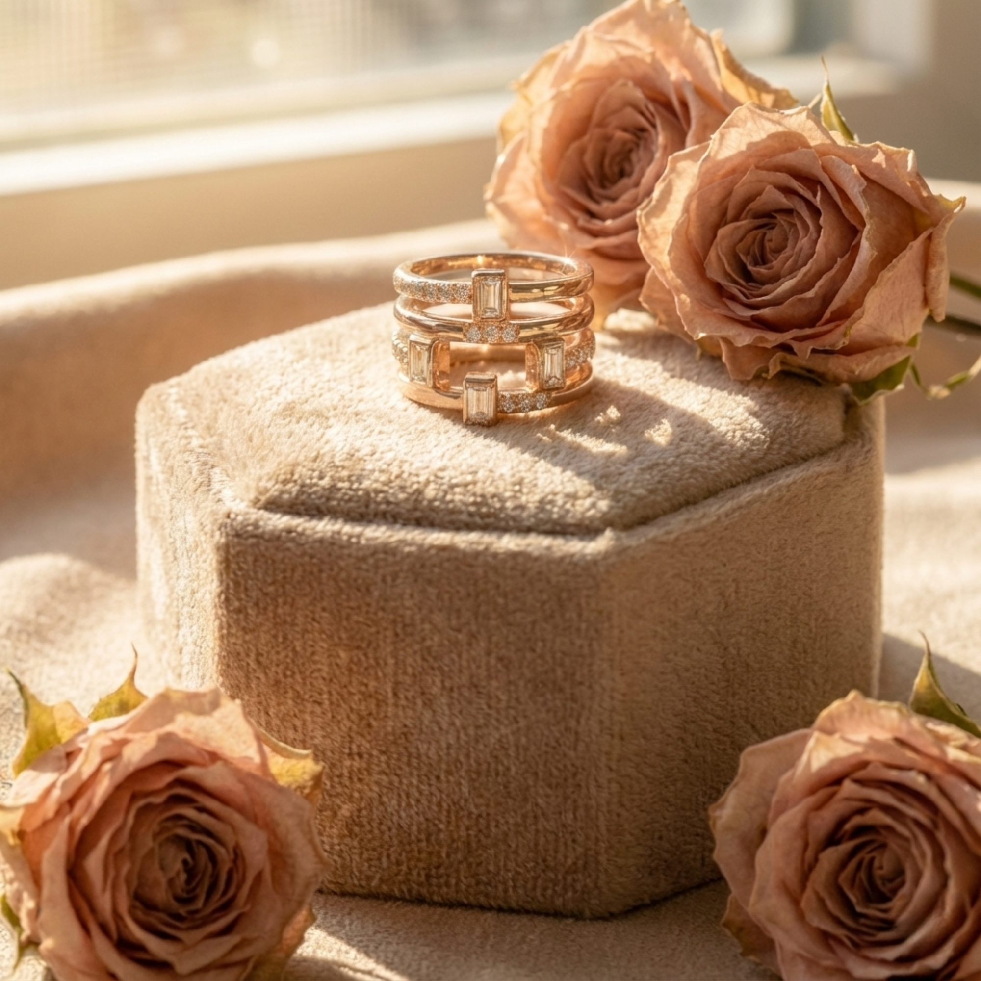 White Sapphire Four Band Fashion Ring