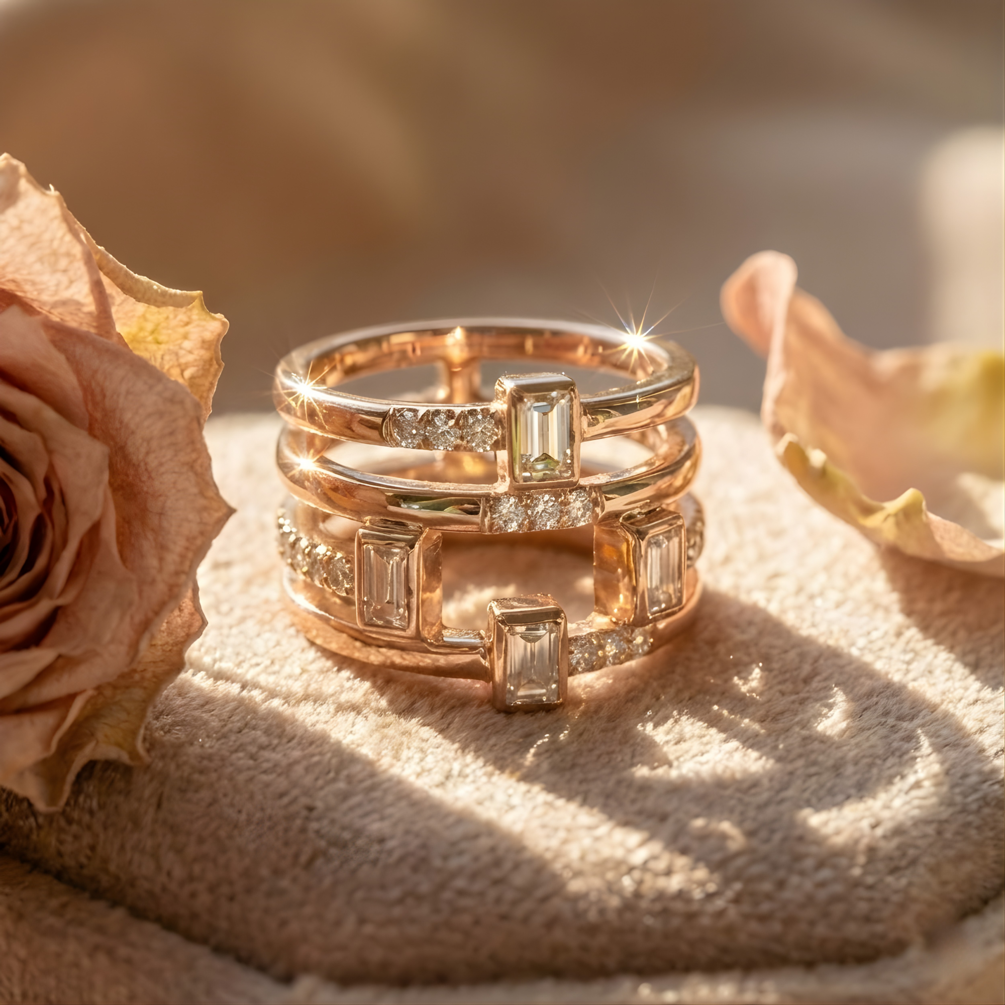 White Sapphire Four Band Fashion Ring