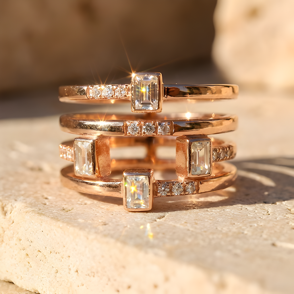 White Sapphire Four Band Fashion Ring