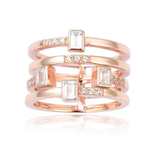 Load image into Gallery viewer, Solid Baguette White Topaz Rose Gold Plated Sterling Silver Ring with White Sapphire