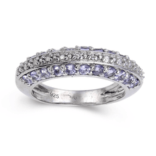 Load image into Gallery viewer, Tanzanite and White Topaz stackable ring, sterling silver and tanzanite ring, 925 sterling silver ring, december birthstone gemstone ring, stunning purple gemstone ring