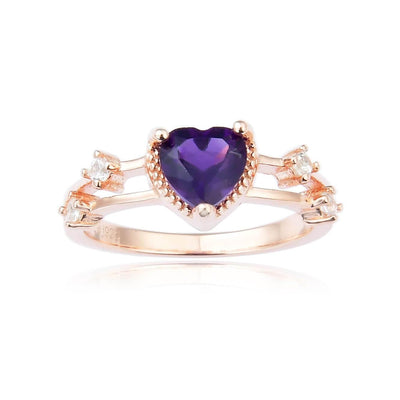 Dainty Amethyst Heart Shaped Rose Gold Plated Sterling Silver Ring