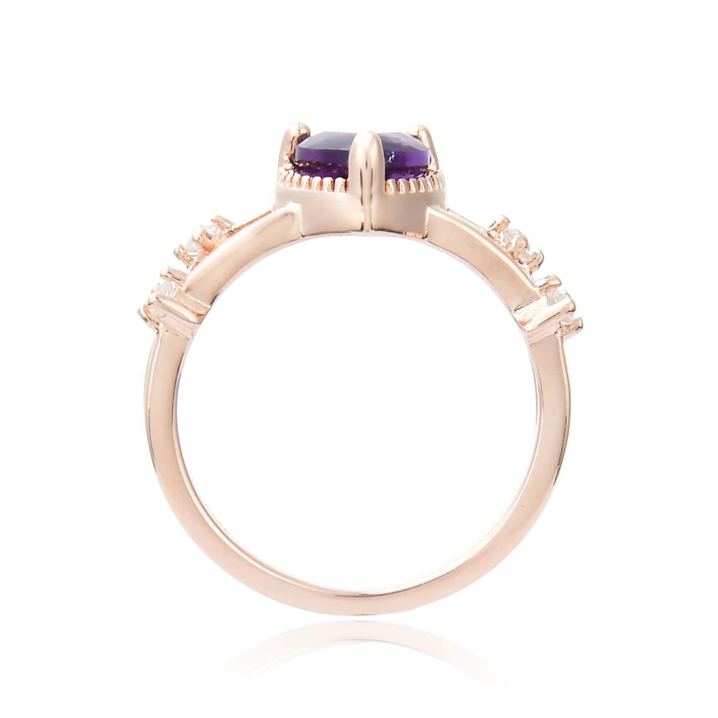 Dainty Amethyst Heart Shaped Rose Gold Plated Sterling Silver Ring