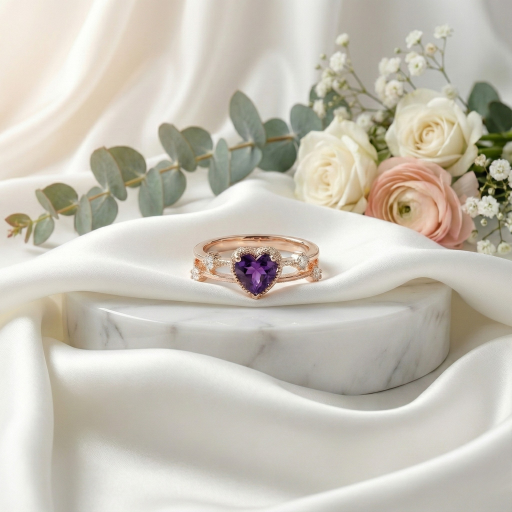 Amethyst Split Band Heart Ring