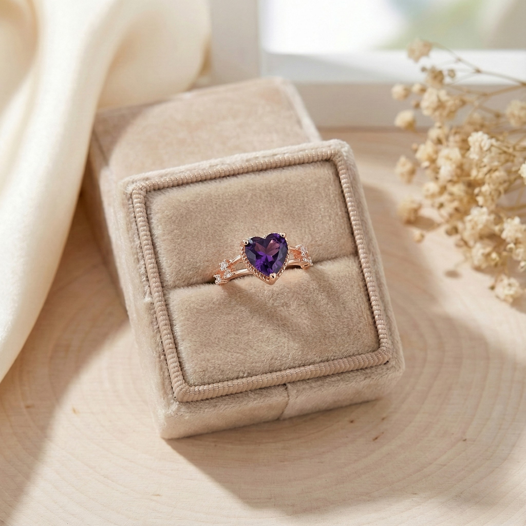 Amethyst Split Band Heart Ring