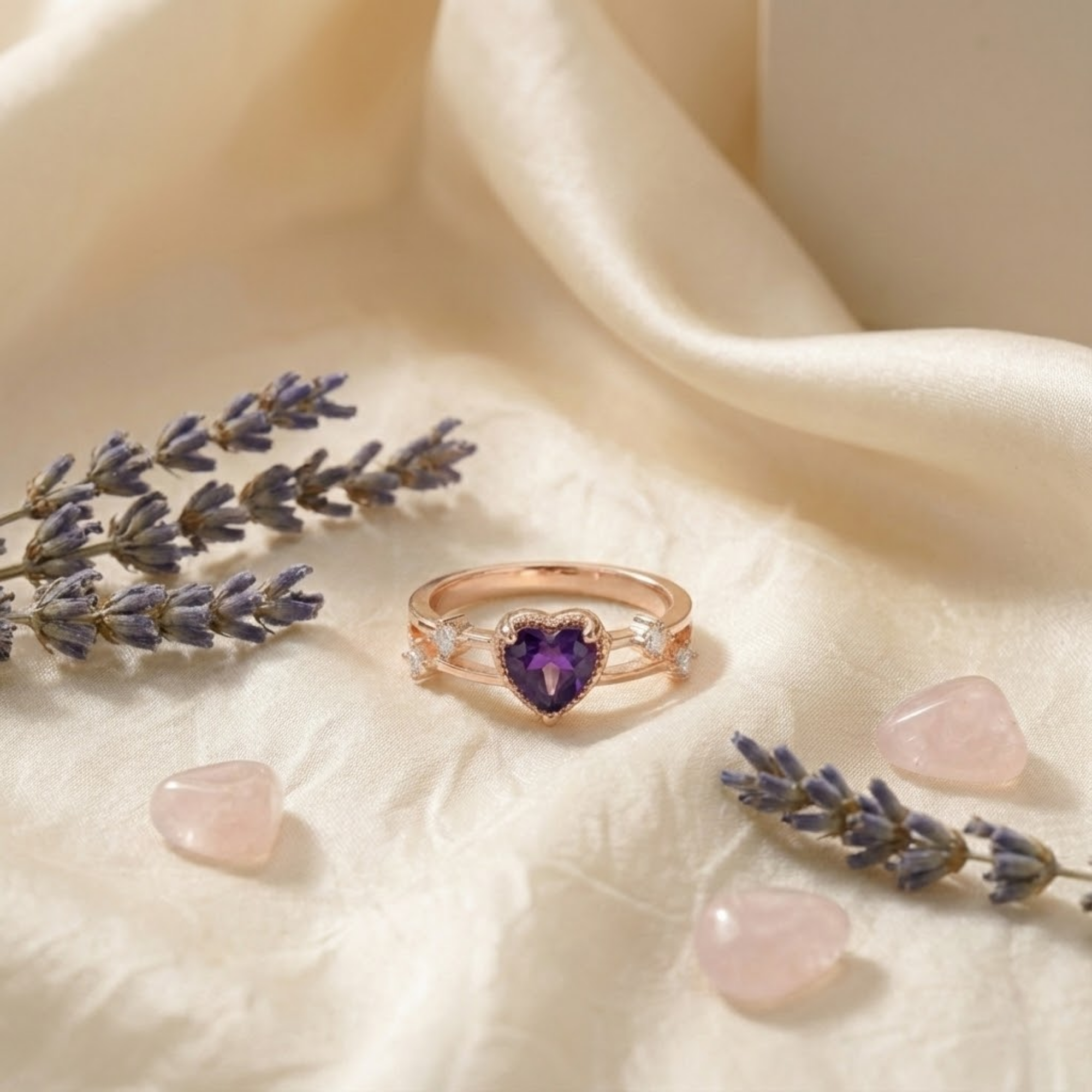 Amethyst Split Band Heart Ring