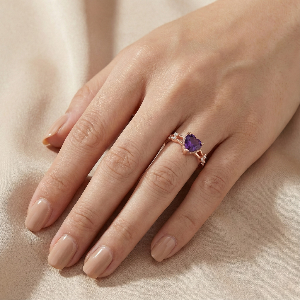Amethyst Split Band Heart Ring