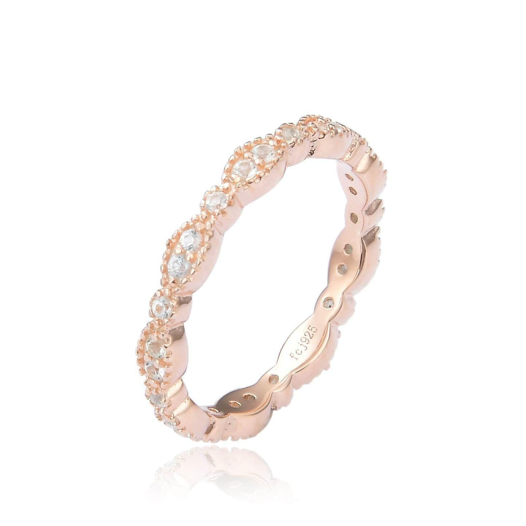 Dainty White Sapphire Round cut Rose Gold Plated Sterling Silver Eternity Ring