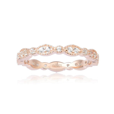 Dainty White Sapphire Round cut Rose Gold Plated Sterling Silver Eternity Ring
