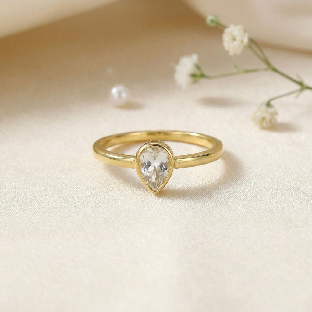 White Topaz Teardrop Ring