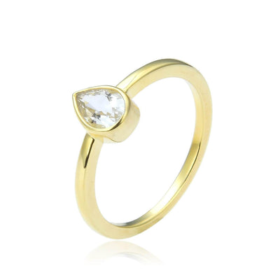 White Sapphire Pear Shaped White Topaz Solitaire Ring