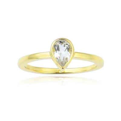 White Sapphire Pear Shaped White Topaz Solitaire Ring