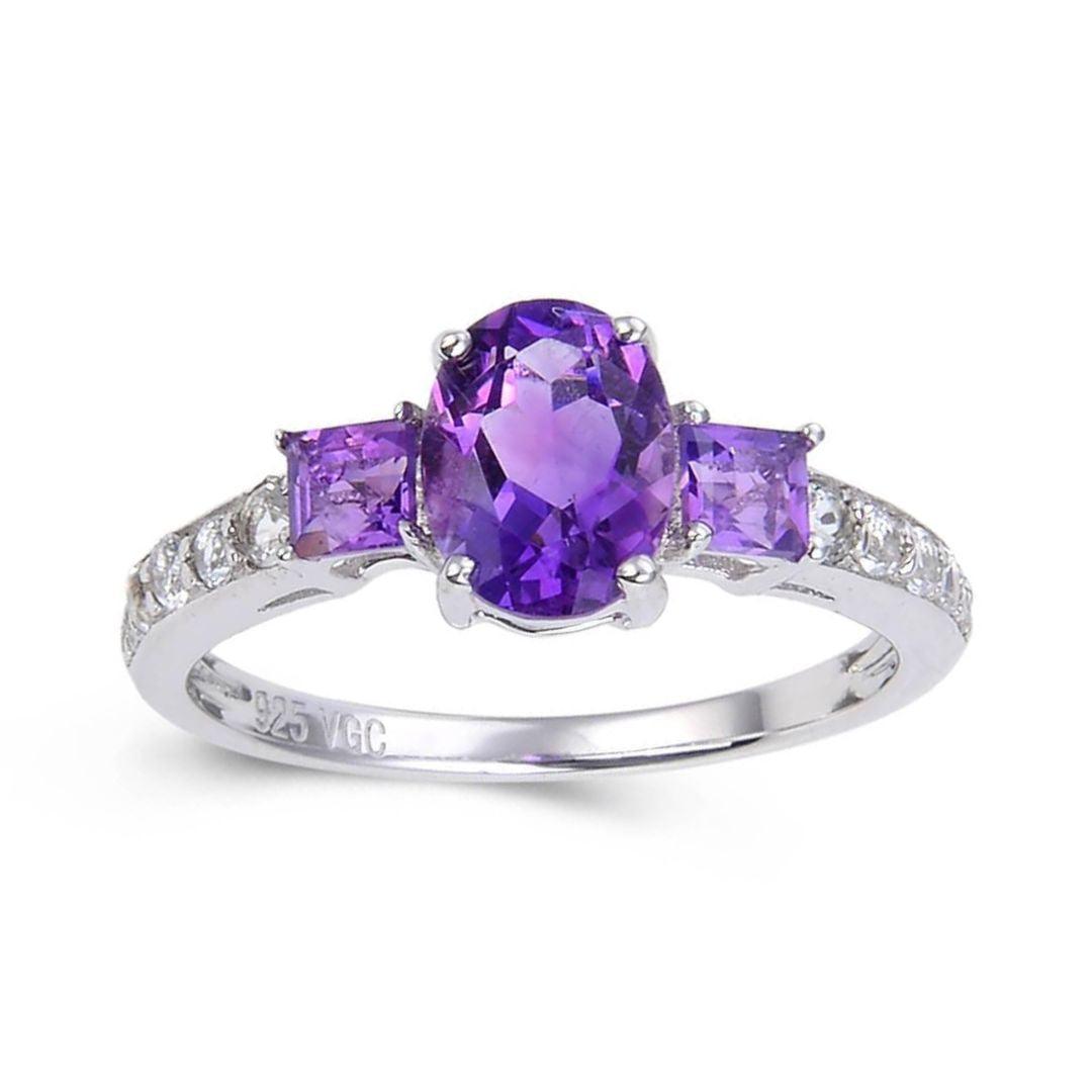 Classic Sterling Silver Oval & Square Amethyst Ring, Oval Amethyst ring, Natural Amethyst Ring, Engagement ring, Proposal ring for women