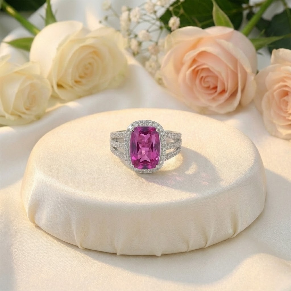 Purple Sapphire Cushion Statement Ring