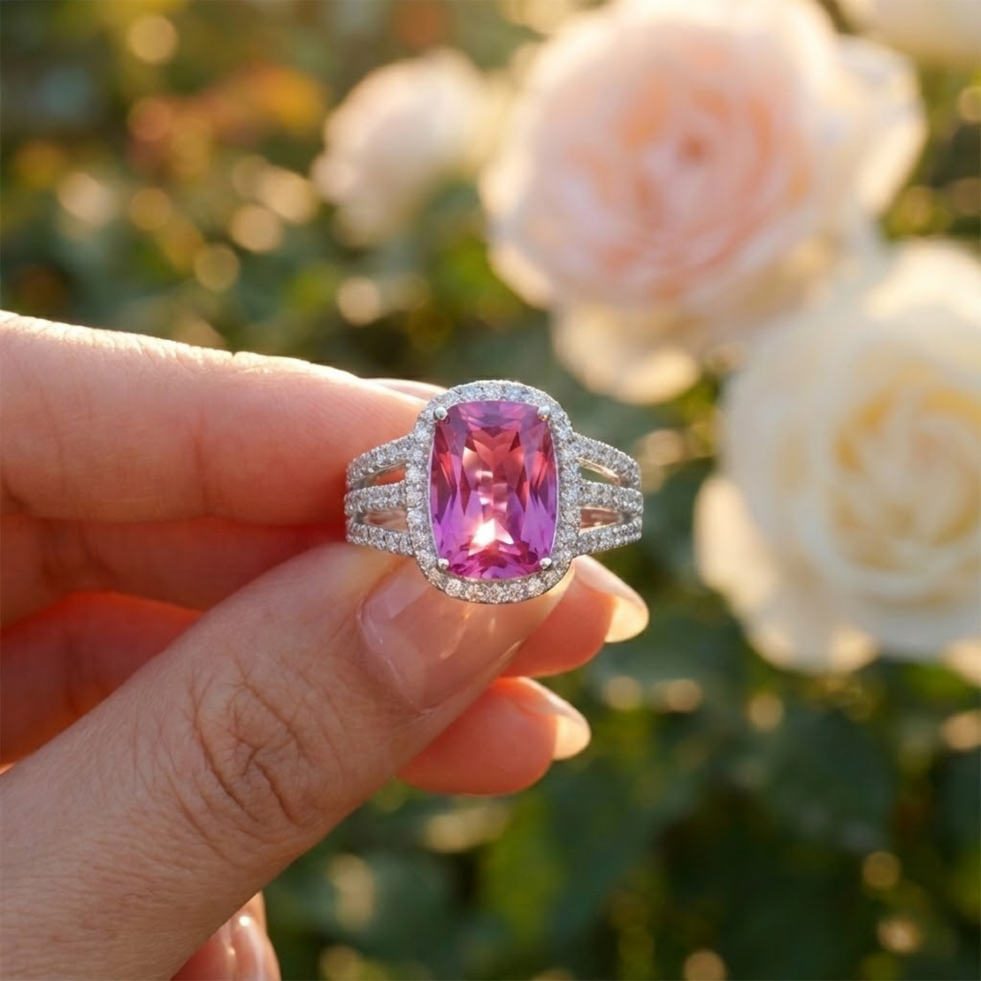 Purple Sapphire Cushion Statement Ring