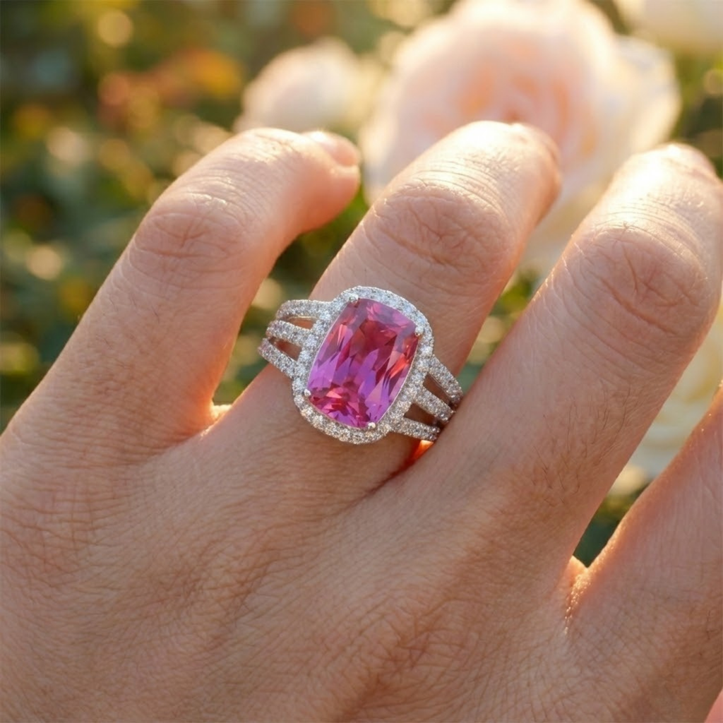 Purple Sapphire Cushion Statement Ring