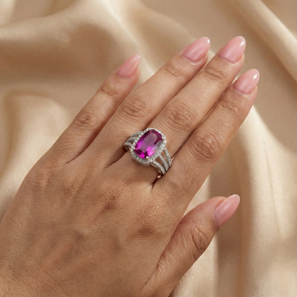 Purple Sapphire Cushion Statement Ring