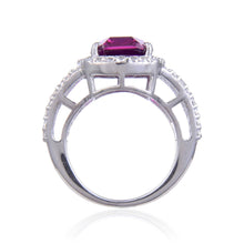 Load image into Gallery viewer, Signature Cushion Created Purple Sapphire Ring.
$ 100 Ð 150, Lab Created Purple Sapphire, Purple, White, White Topaz, 925 Sterling Silver, 6, 7, 8, Fashion