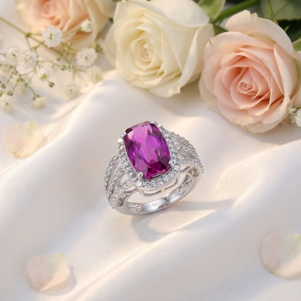 Purple Sapphire Cushion Statement Ring