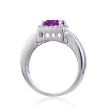 Load image into Gallery viewer, Classic Created Purple Sapphire Halo Ring.
$ 50 - 100, Lab Created Purple Sapphire, Purple, Square, White, White Topaz, 925 Sterling Silver, 6, 7, 8, Halo