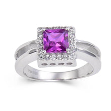 Load image into Gallery viewer, Lab Created Purple Sapphire Halo Square Shaped Ring, 925 Sterling Silver Valentines Ring for Women, Gift for Mom Grandma