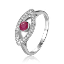 Load image into Gallery viewer, Genuine Ruby Evil Eye Ring with Moissanite Accents - FineColorJewels