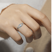 Load image into Gallery viewer, Natural Blue Topaz Protection Ring with Moissanite Accents 925 Sterling Silver Ring Evil Eye Best Guardian Ring 