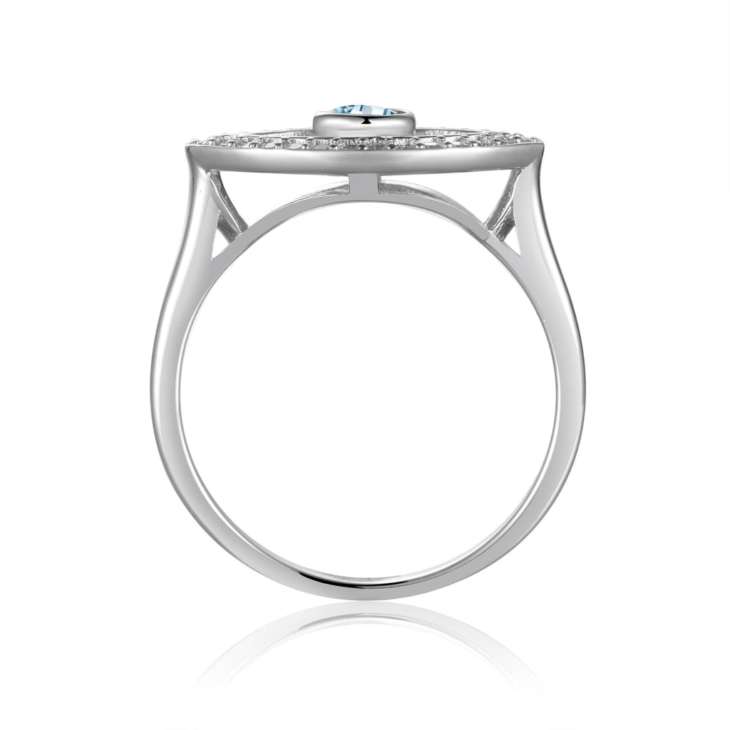 Natural Blue Topaz Protection Ring with Moissanite Accents 925 Sterling Silver Ring Evil Eye Best Guardian Ring Gift For Her - FineColorJewels
