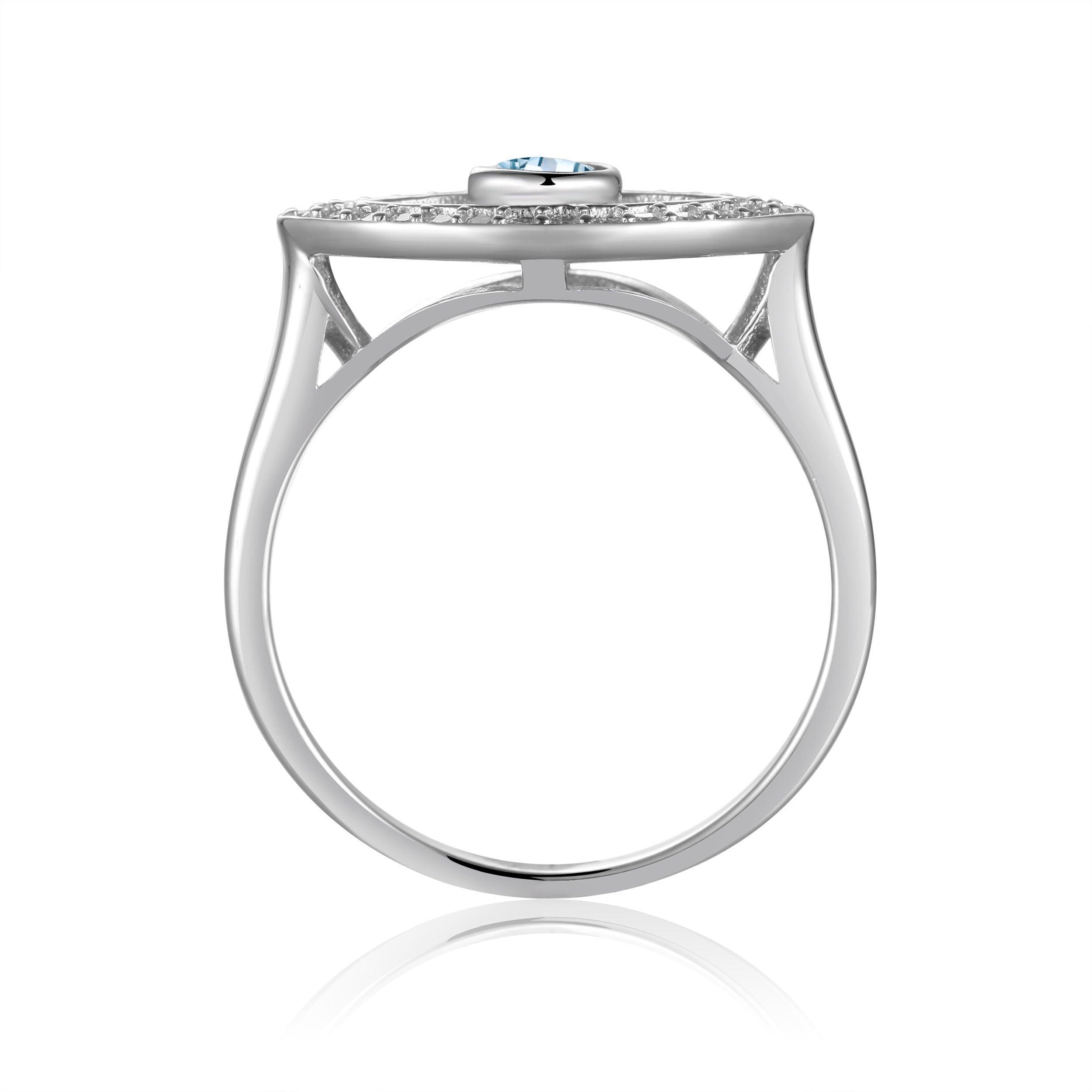Natural Blue Topaz Protection Ring with Moissanite Accents 925 Sterling Silver Ring Evil Eye Best Guardian Ring Gift For Her - FineColorJewels