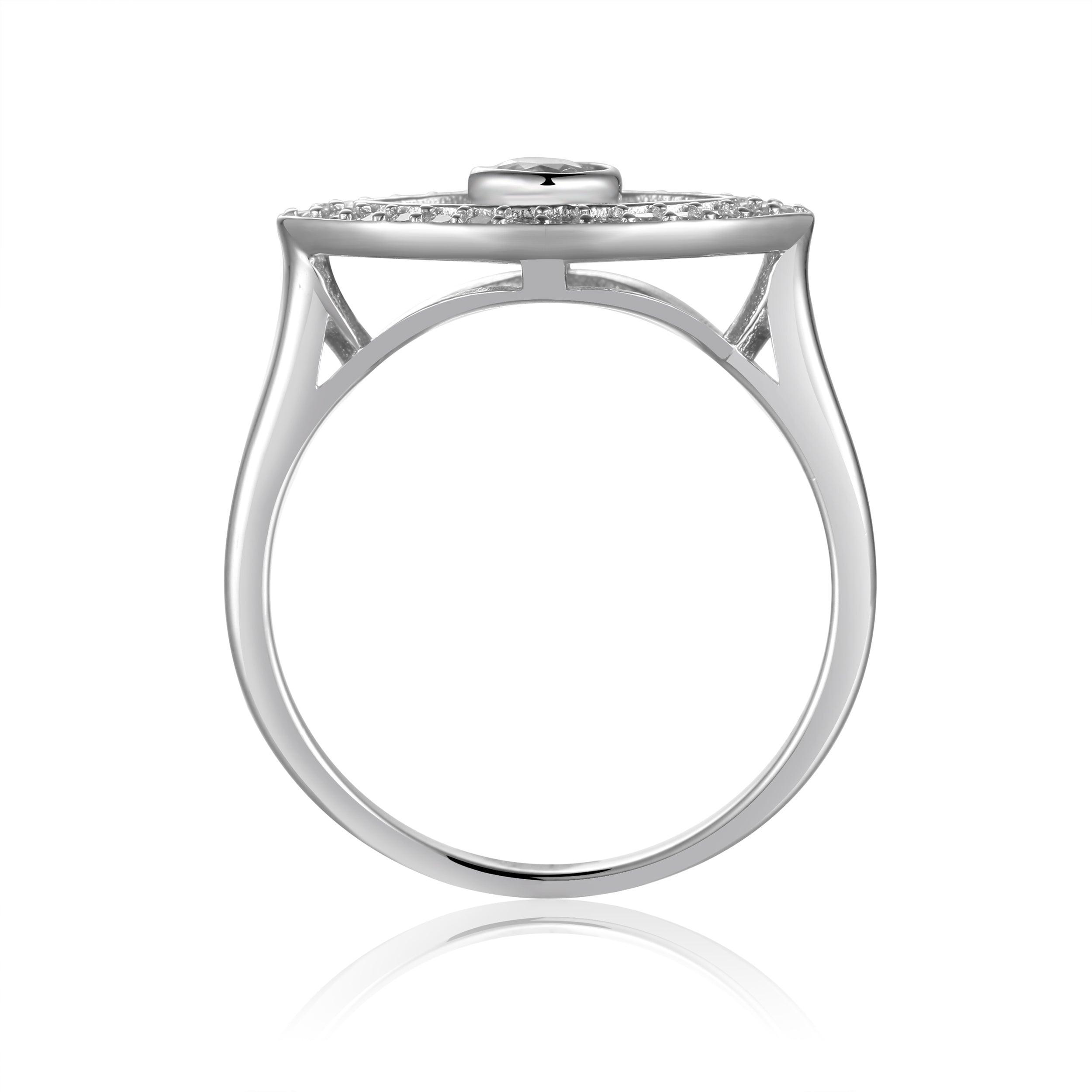 Natural Blue Topaz Evil Eye Ring with Moissanite Accents