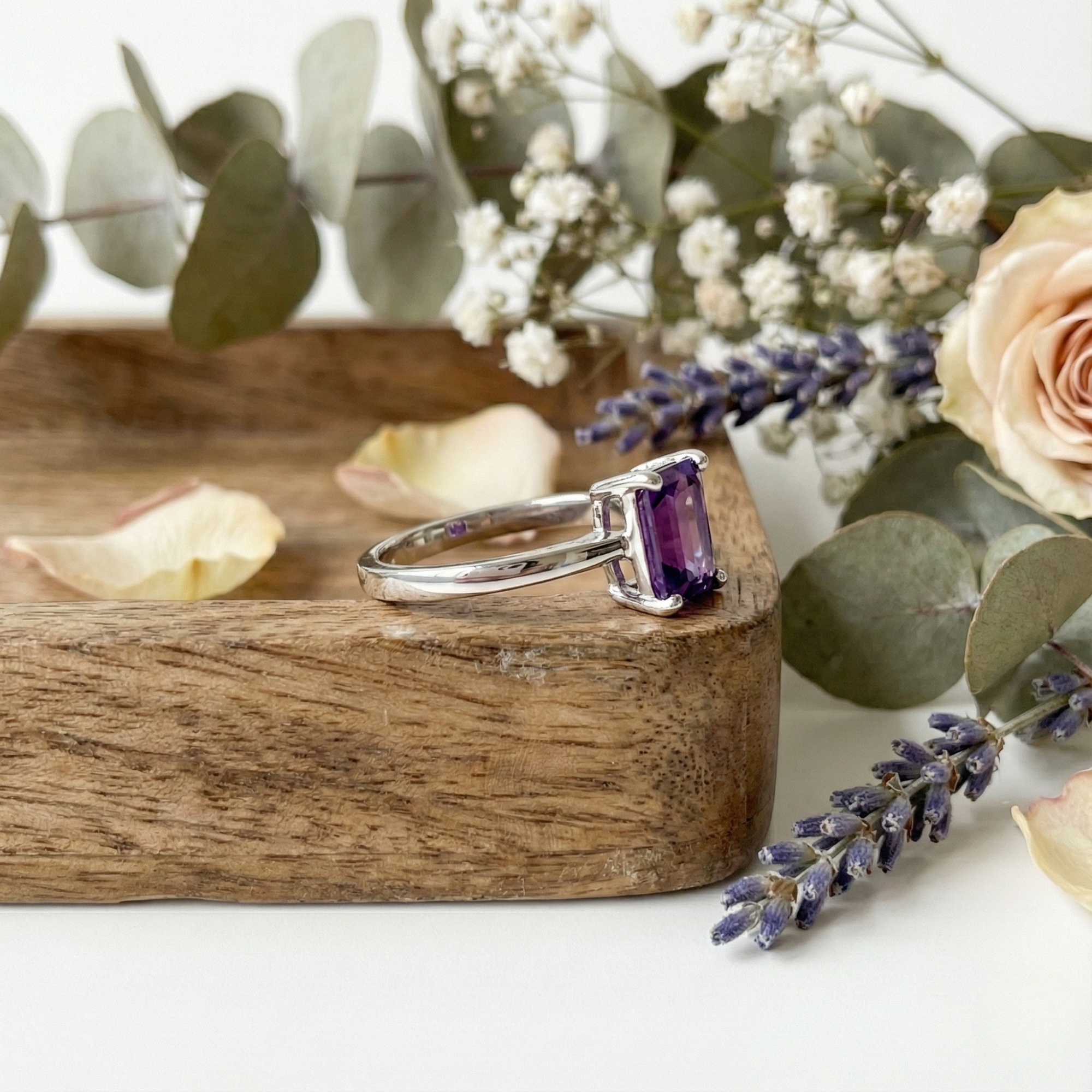 Amethyst Emerald Cut Solitaire Ring