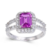 Load image into Gallery viewer, Purple Sapphire Split Band Octagon Ring, white topaz sapphire ring in 925 sterling silver