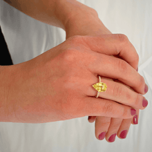 Load image into Gallery viewer, Canary Yellow Sapphire Ring with Accents 18K Yellow Gold Plated Sterling Silver Yellow Diamond Bold Ring Engagement Ring Gift for Women - FineColorJewels